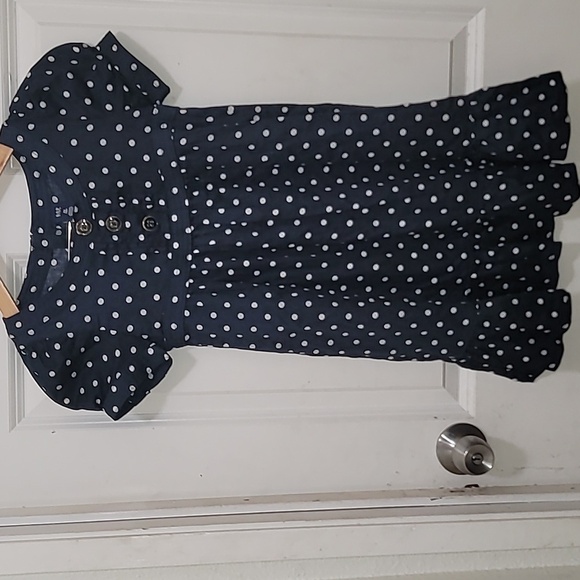 GAP KIDS DRESS WITH  SLEEVE  BLUE AND WHITE  DOTS  MEDIUM - Picture 7 of 8